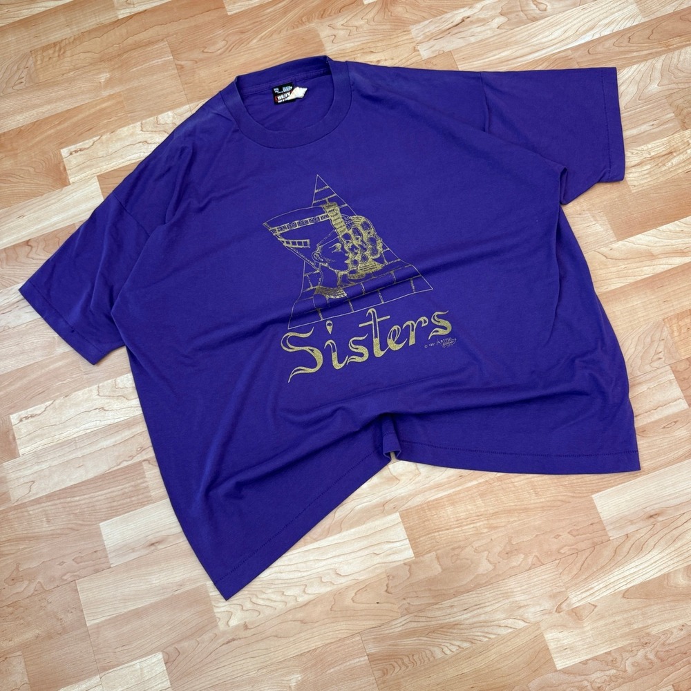 Vintage 1991 Artful Greetings Sisters Egyptian Nefertiti T-Shirt Purple 3XL USA